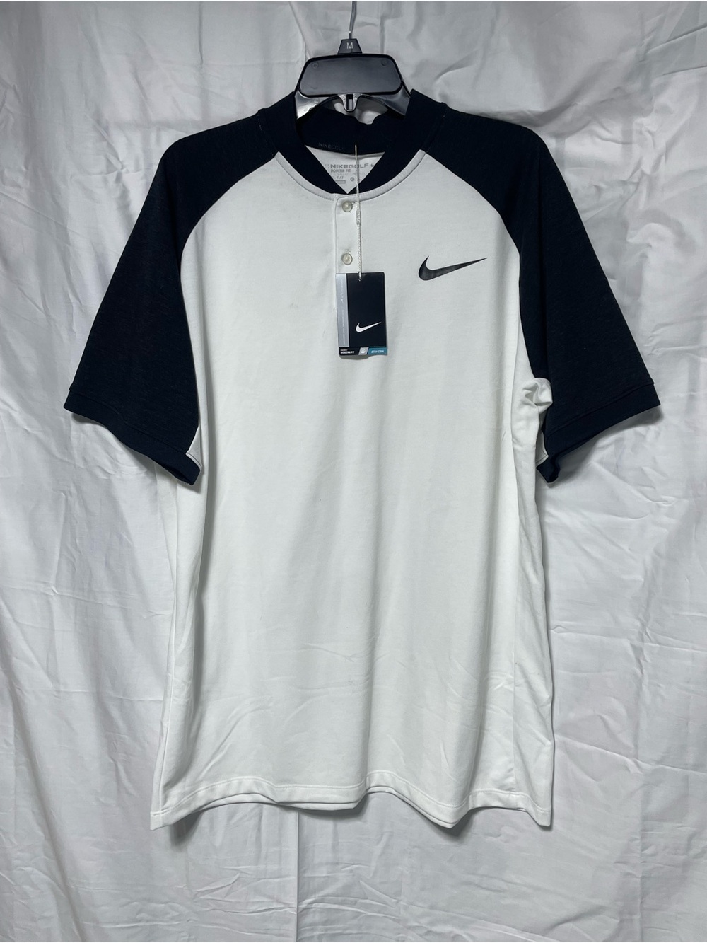 NIKE GOLF Modern Fit Men’s White/Black Raglan Henley Polo Shirt XL - NWT